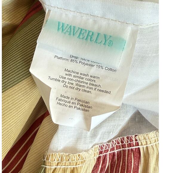 Waverly Bed Skirt FULL Laurel‎ Springs Ruffle Red Green & Gold Stripes 15" Drop - Picture 4 of 5